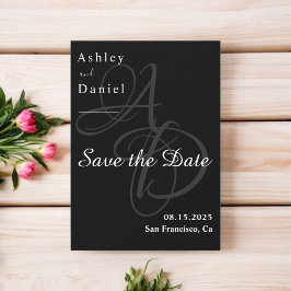 Minimale zwarte en witte monogram legante bruiloft save the date