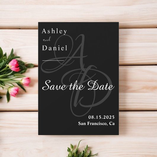 Minimale zwarte en witte monogram legante bruiloft save the date