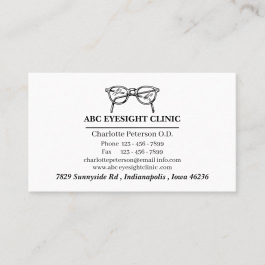 Minimale zwarte en witte optometrist visitekaartje (Voorkant)