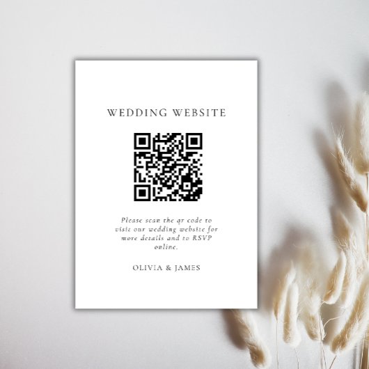 Minimale Zwarte en Witte QR Code Trouw Chic Informatiekaartje