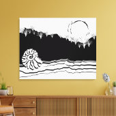 Minimale zwarte en witte Shore Seascape Canvas Afdruk (Insitu (Woonkamer))