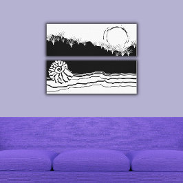 Minimale zwarte en witte Shore Seascape Canvas Afdruk