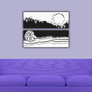 Minimale zwarte en witte Shore Seascape Canvas Afdruk