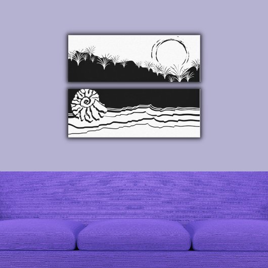Minimale zwarte en witte Shore Seascape Canvas Afdruk