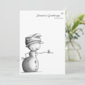 Minimale zwarte en witte sneeuwman met vogel feestdagenkaart (Staand voorkant)
