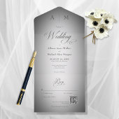 Minimale zwarte en witte standaard moderne QR-code All In One Uitnodiging