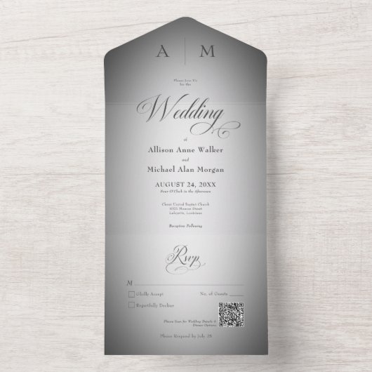 Minimale zwarte en witte standaard moderne QR-code All In One Uitnodiging (Binnen)