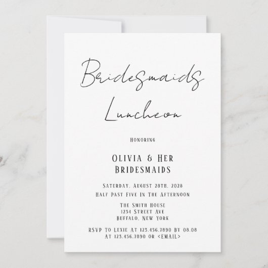 Minimale zwarte en witte Stropdas Bridesmaids Lunc Kaart (Voorkant)