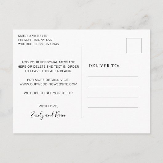 Minimale zwarte en witte verandering de Datum Aankondigingskaart (Achterkant)