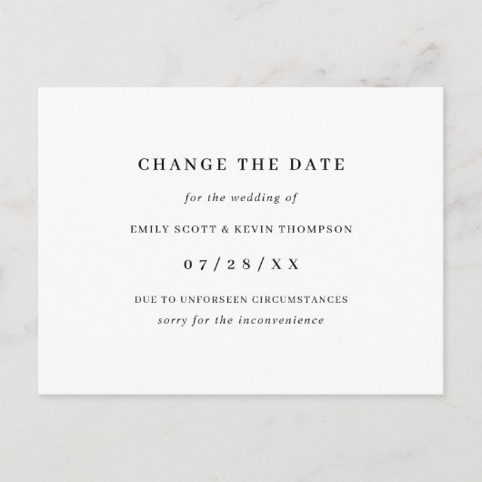 Minimale zwarte en witte verandering de Datum Aankondigingskaart (Voorkant)