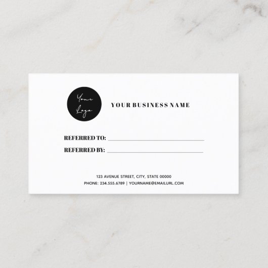 Minimale zwarte en witte verwijzingskaart aanbevelingskaartje (Achterkant)