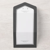 Minimale zwarte en witte zilvermatige QR-code All In One Uitnodiging (Buitenkant)