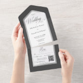 Minimale zwarte en witte zilvermatige QR-code All In One Uitnodiging (Afscheurbaar)
