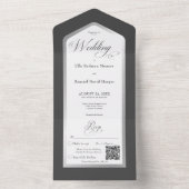 Minimale zwarte en witte zilvermatige QR-code All In One Uitnodiging (Binnen)