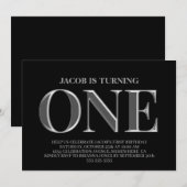 Minimale zwarte en zilverachtige 1ste verjaardag kaart (Voorkant / Achterkant)