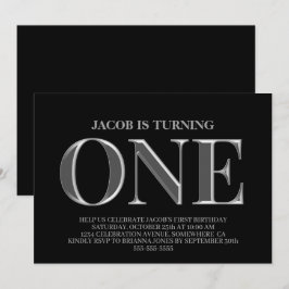 Minimale zwarte en zilverachtige 1ste verjaardag kaart