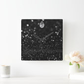 Minimale zwarte flacon Silver Diamond Grafiet Glit Vierkante Klok (Huis)
