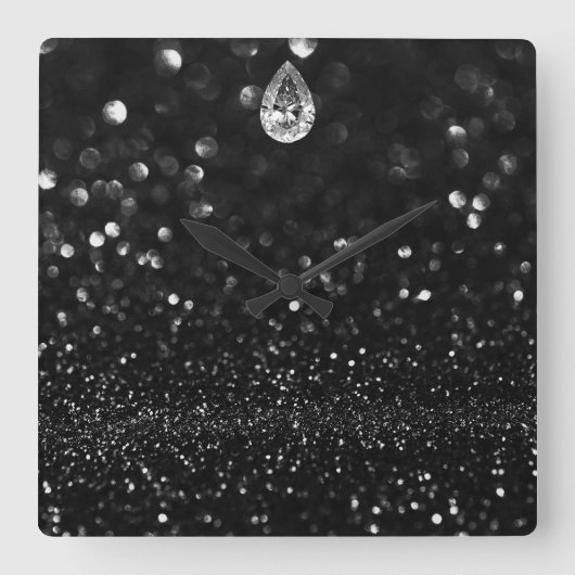 Minimale zwarte flacon Silver Diamond Grafiet Glit Vierkante Klok (Voorkant)