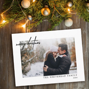 Minimale zwarte foto-kerstwit feestdagenkaart