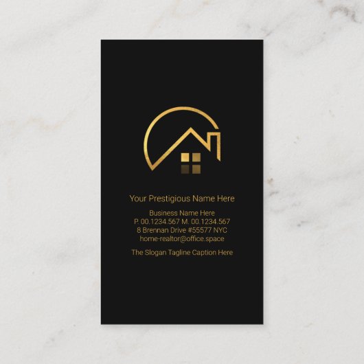 Minimale zwarte Gold Line Rooftop Building Realty Visitekaartje (Achterkant)