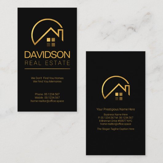 Minimale zwarte Gold Line Rooftop Building Realty Visitekaartje (Voorkant / Achterkant)