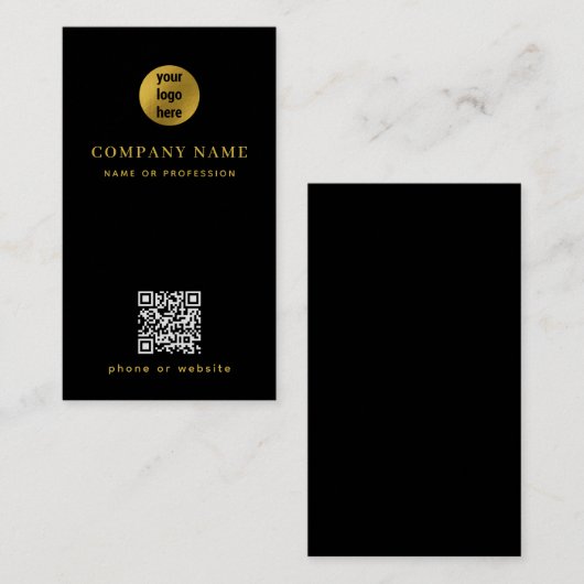 Minimale zwarte Gold QR-code Visitekaartje (Voorkant / Achterkant)