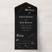 Minimale zwarte gothische Gothic Moderne donkere b All In One Uitnodiging (Binnen)