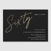 Minimale zwarte gouden 60e verjaardag magnetische uitnodiging (Voorkant)