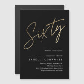 Minimale zwarte gouden 60e verjaardag magnetische uitnodiging (Voorkant / Achterkant)