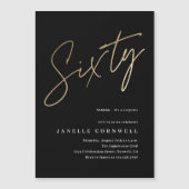 Minimale zwarte gouden 60e verjaardag magnetische uitnodiging (Voorkant)