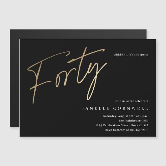 Minimale zwarte gouden halve eeuw magnetische uitnodiging (Voorkant / Achterkant)