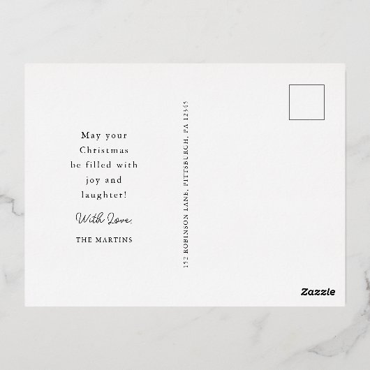 Minimale zwarte gouden kerstboom folie feestdagen briefkaart (Achterkant)