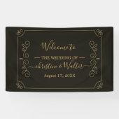 Minimale zwarte gouden Lijst Borders Wedding Party Spandoek (Horizontaal)
