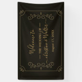Minimale zwarte gouden Lijst Borders Wedding Party Spandoek (Verticaal)