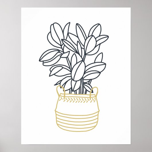 Minimale zwarte gouden mosterd mand met potplant poster (Voorkant)