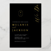 Minimale zwarte & goudgepersonaliseerde monogram C Folie Uitnodiging (Voorkant)