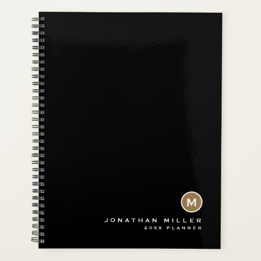 Minimale zwarte goudmonogram planner (Voorkant)
