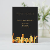 Minimale zwarte goudskyline die we verplaatst hebb aankondiging (Staand voorkant)