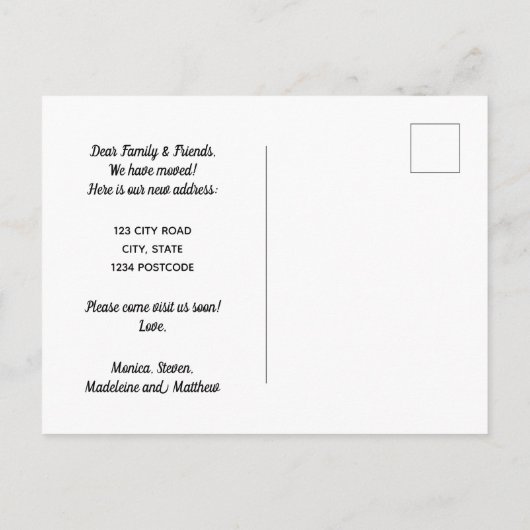 Minimale zwarte goudskyline die we verplaatst hebb aankondigingskaart (Achterkant)