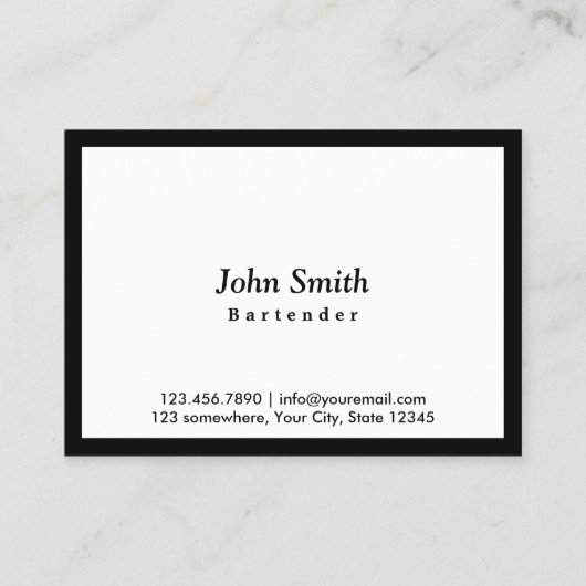 Minimale zwarte grens Bartender Visitekaartje (Voorkant)