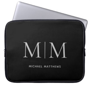 Minimale zwarte grijze monogram laptop sleeve