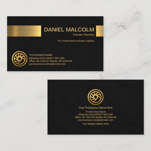 Minimale zwarte Grunge Gold Stripe Store Owner Visitekaartje (Voorkant / Achterkant)