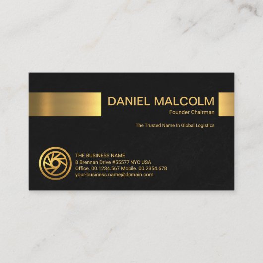 Minimale zwarte Grunge Gold Stripe Store Owner Visitekaartje (Voorkant)
