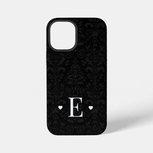 Minimale zwarte hartafhankelijke Initiaal Monogram iPhone Hoesje (Achterkant)