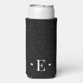 Minimale zwarte hartafhankelijke Initiaal Monogram Seltzer Blikjeskoeler (Seltzer Achterkant)
