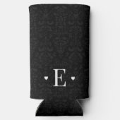 Minimale zwarte hartafhankelijke Initiaal Monogram Seltzer Blikjeskoeler (Achterkant)