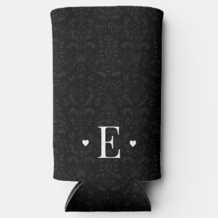 Minimale zwarte hartafhankelijke Initiaal Monogram Seltzer Blikjeskoeler