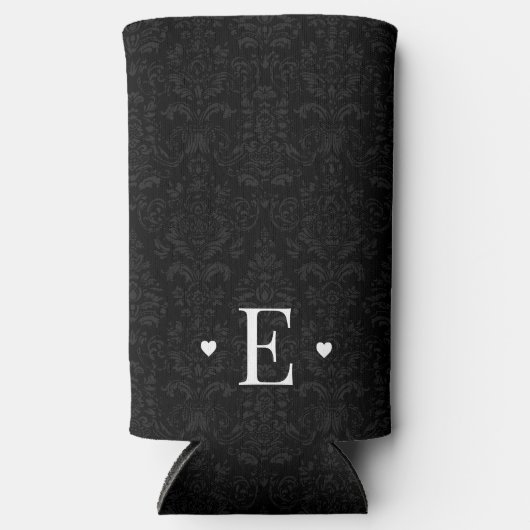 Minimale zwarte hartafhankelijke Initiaal Monogram Seltzer Blikjeskoeler (Voorkant)