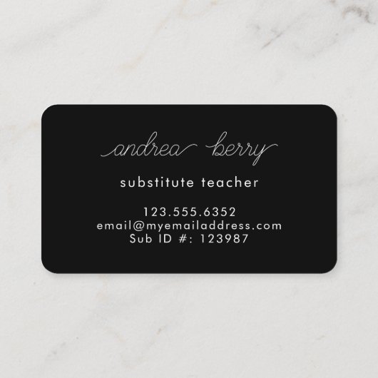 Minimale zwarte hartvervangende leraar visitekaartje (Achterkant)
