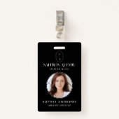 Minimale zwarte ID Aangepast monogram Logo en foto Badge (Voorkant met clip)